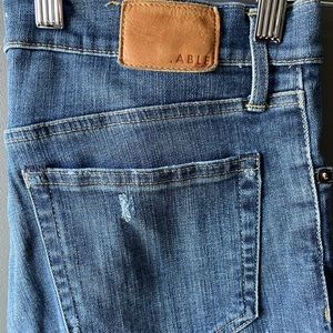 ABLE high rise distressed skinny jeans in dark indigo